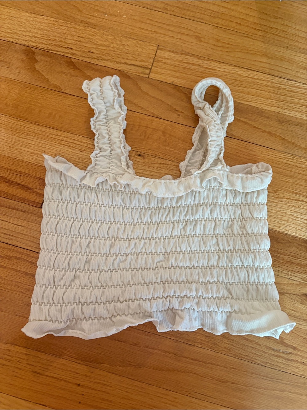 Maeve White Smocked Ruffle Strap Crop Top